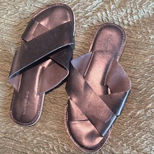 Banana Republic Women's Dark Brown Leather Crisscross Slide Sandals